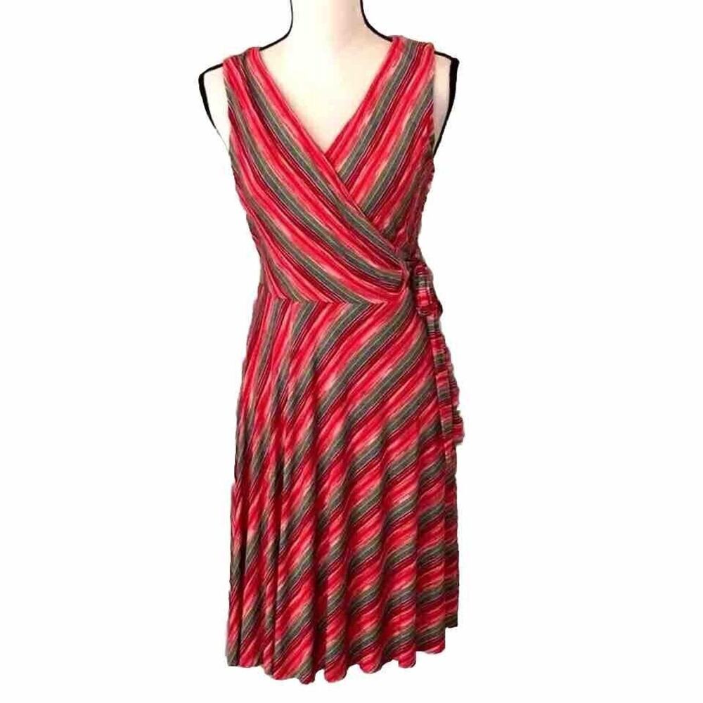 Bailey 44 Peach Blue & Green Striped Emile Sleeveless V-Neck Faux Wrap Dress XS